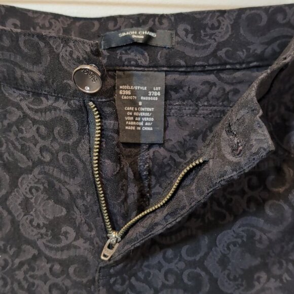 Simon Chang Denim Slim Straight Trouser Pants Stretch Black Jacquard Size 8 - Picture 6 of 13